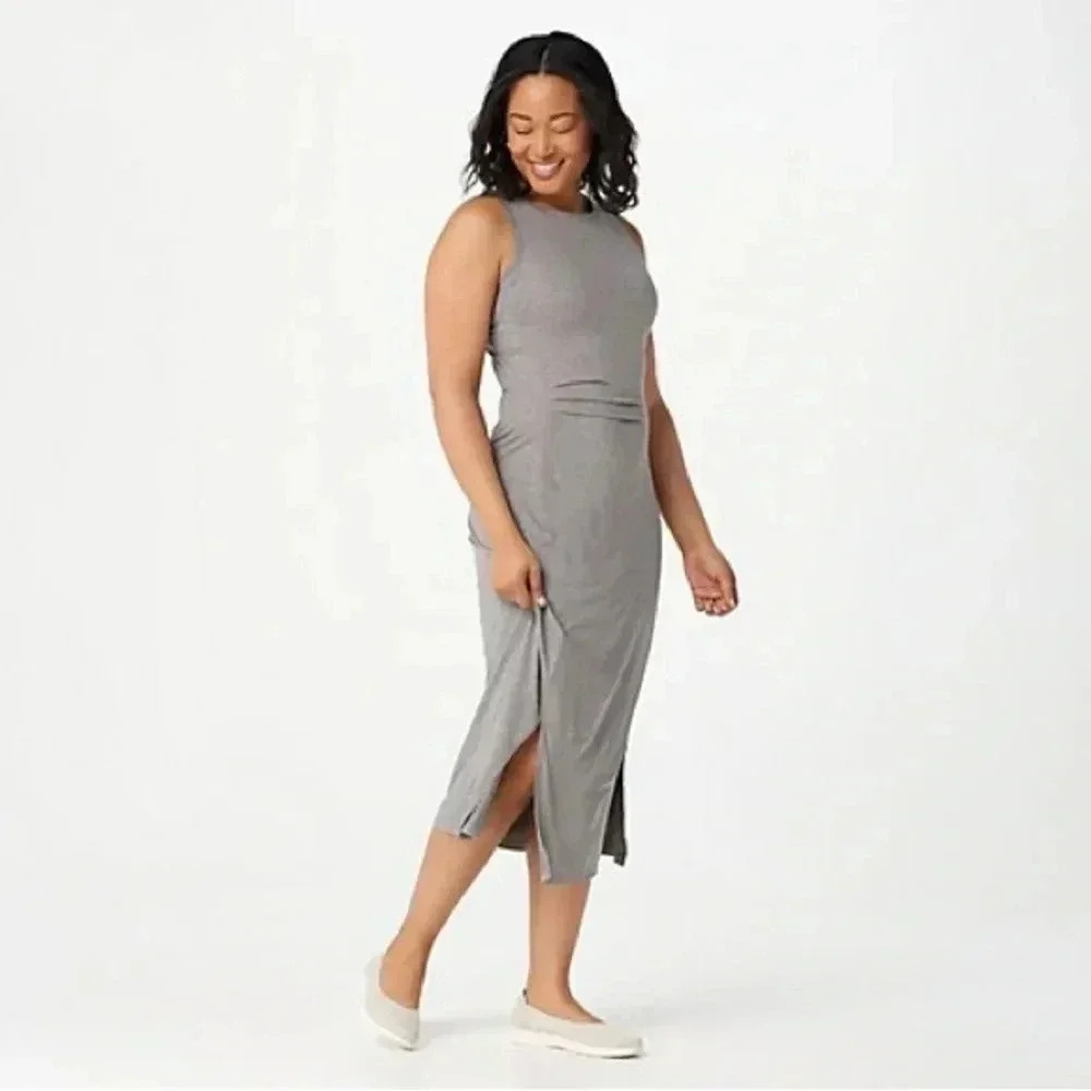 Zuda womens midi dress Size LP Grey Side Slit Bodycon